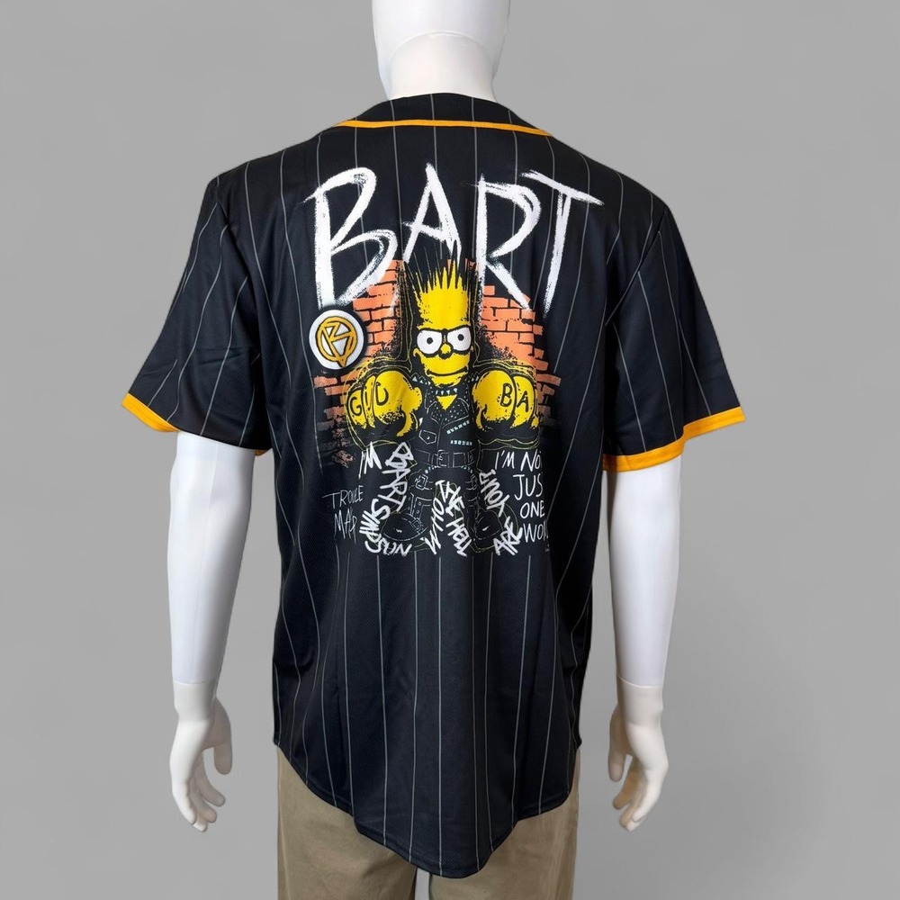 The Simpsons Bart Baseball Jersey Mens XXL Black Pinstripe Springfield NWOT